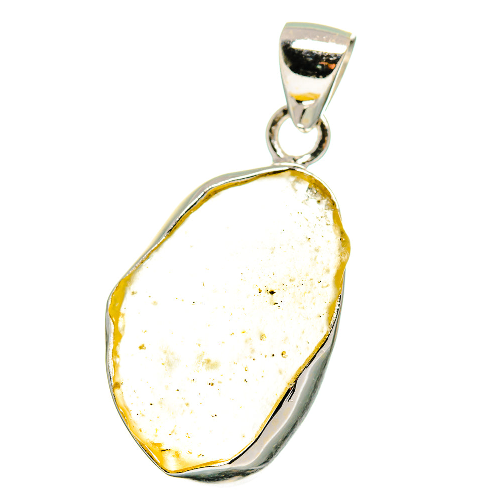 Sterling silver Libyan Desert Glass pendant with oval pale yellow stone, gold speckles