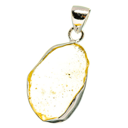 Sterling silver Libyan Desert Glass pendant with oval pale yellow stone, gold speckles