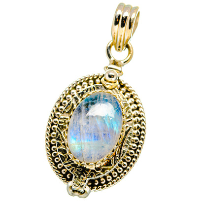 Rainbow moonstone poison pendant, 925 sterling silver oval cabochon