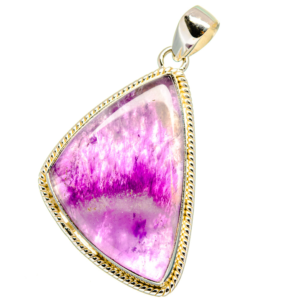 Amethyst gemstone pendant in sterling silver frame, faceted purple triangle teardrop