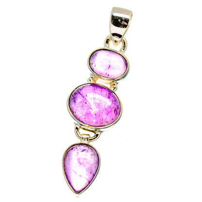 Amethyst gemstone pendant in 925 sterling silver, three purple teardrop stones