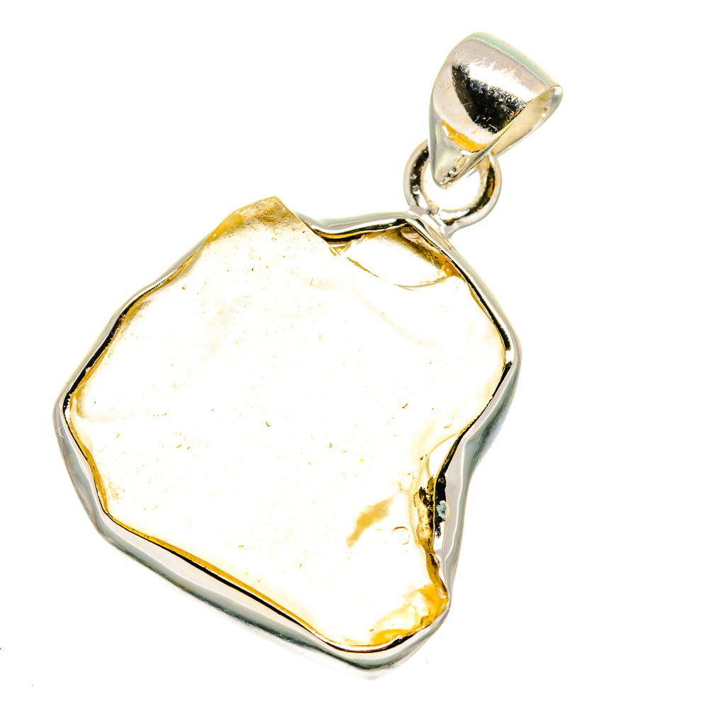 925 sterling silver pendant with pale desert glass, rough faceted stone in bezel