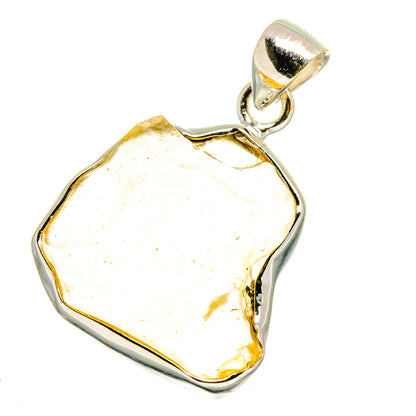 925 sterling silver pendant with pale desert glass, rough faceted stone in bezel