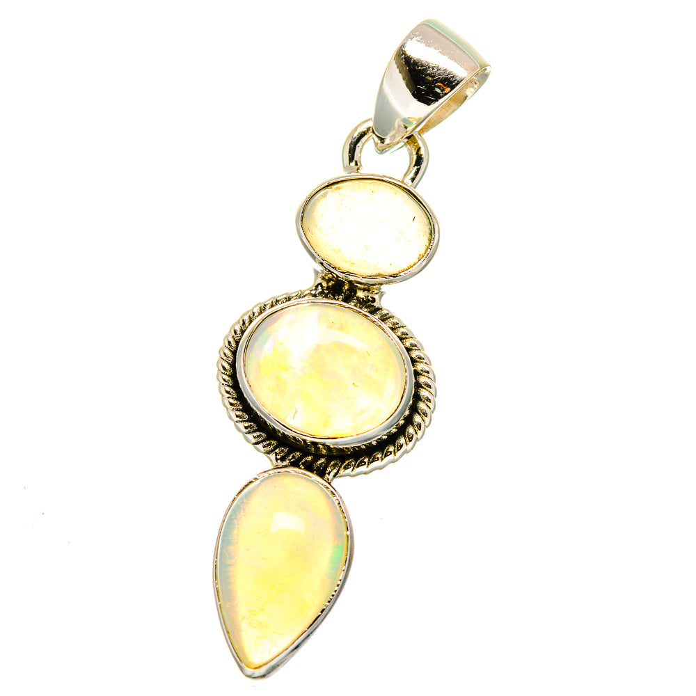 Iridescent opal drop pendant on 925 sterling silver bail, triple stone design