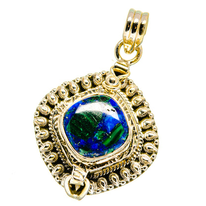 Teardrop gemstone pendant on ornate silver-tone bail, blue-green cabochon with bezel