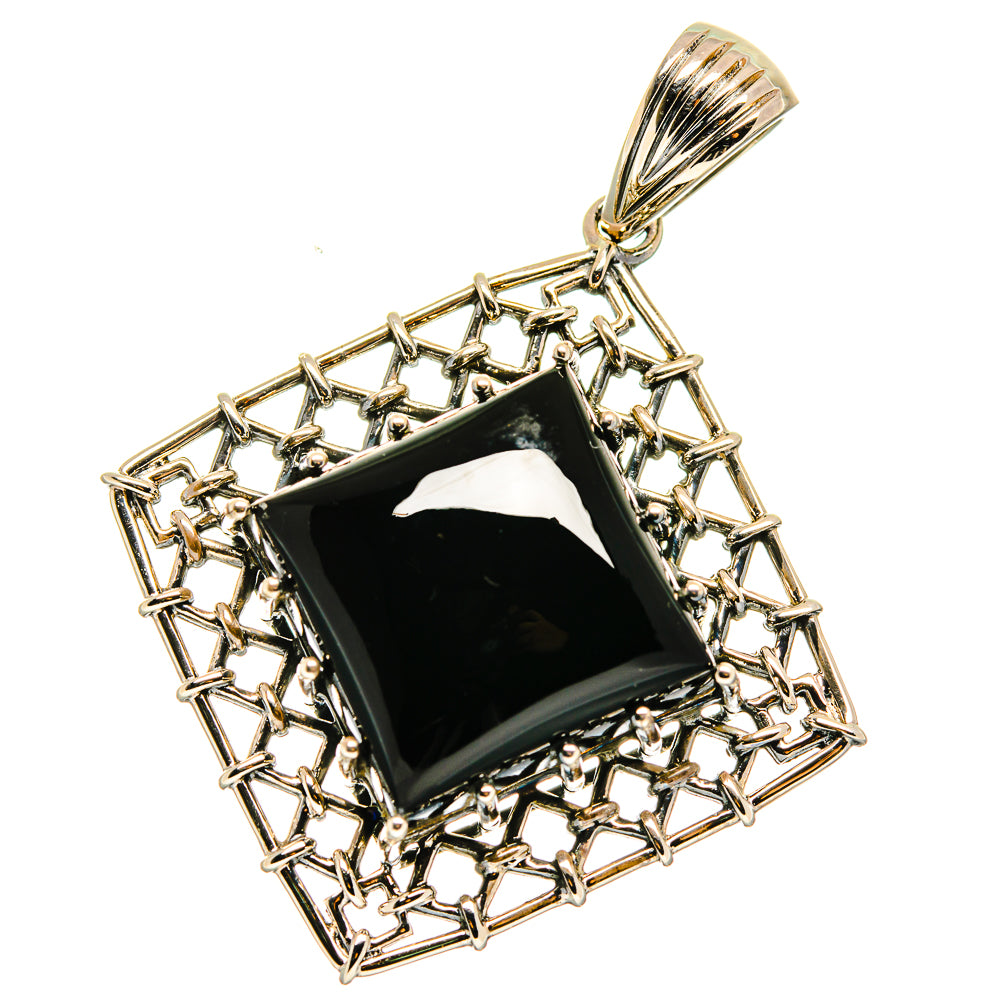 Openwork sterling silver pendant with square black onyx center and polished top bail