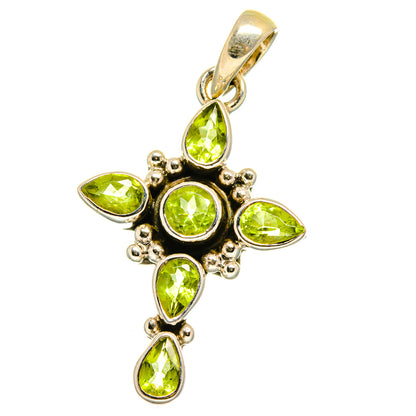 Sterling silver peridot cross pendant with six green gemstone drops and bail