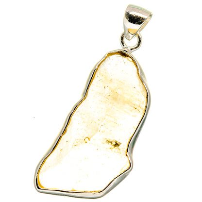 Pale yellow glass pendant in 925 sterling silver bezel, teardrop shape