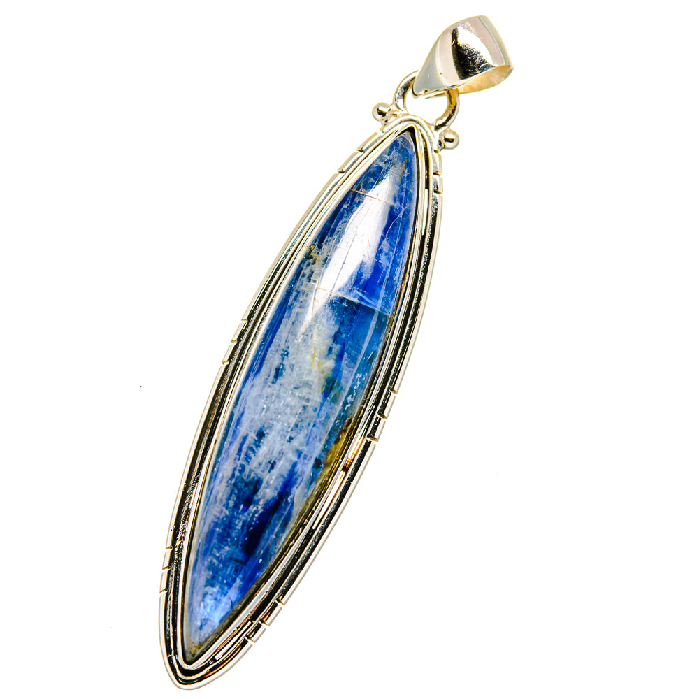 Sterling silver kyanite teardrop pendant with blue stone bezel and bail