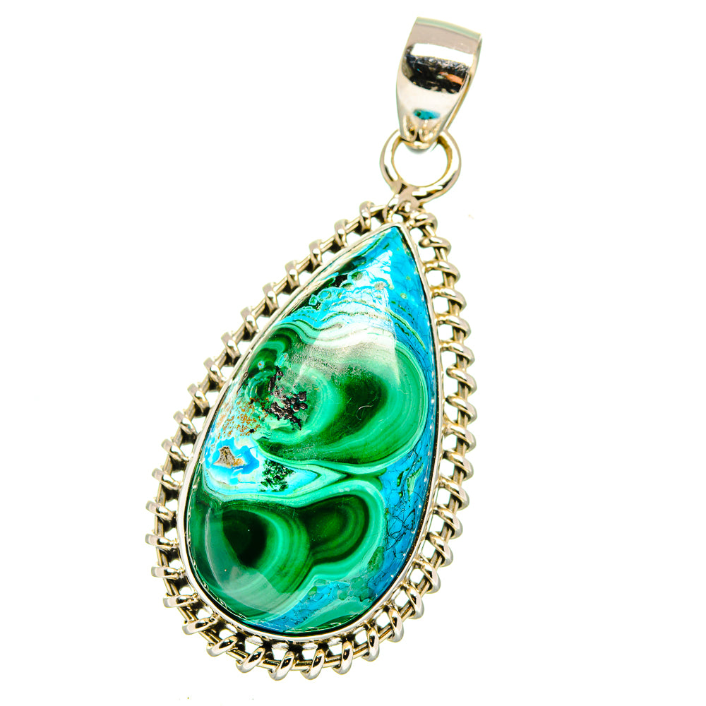 Malachite In Chrysocolla Pendants handcrafted by Ana Silver Co - PD15923