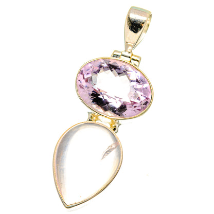 Gold-tone sterling silver pendant with oval lavender stone and teardrop pink stone