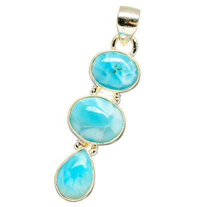 Larimar pendant, 925 sterling silver, oval blue stones drop design