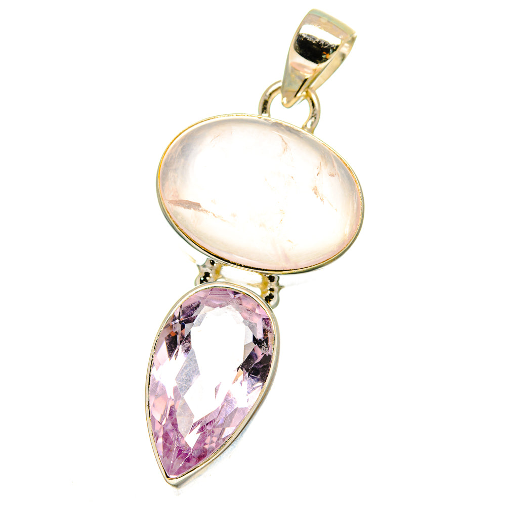Sterling silver pendant with oval pink rose quartz and teardrop pink kunzite stones