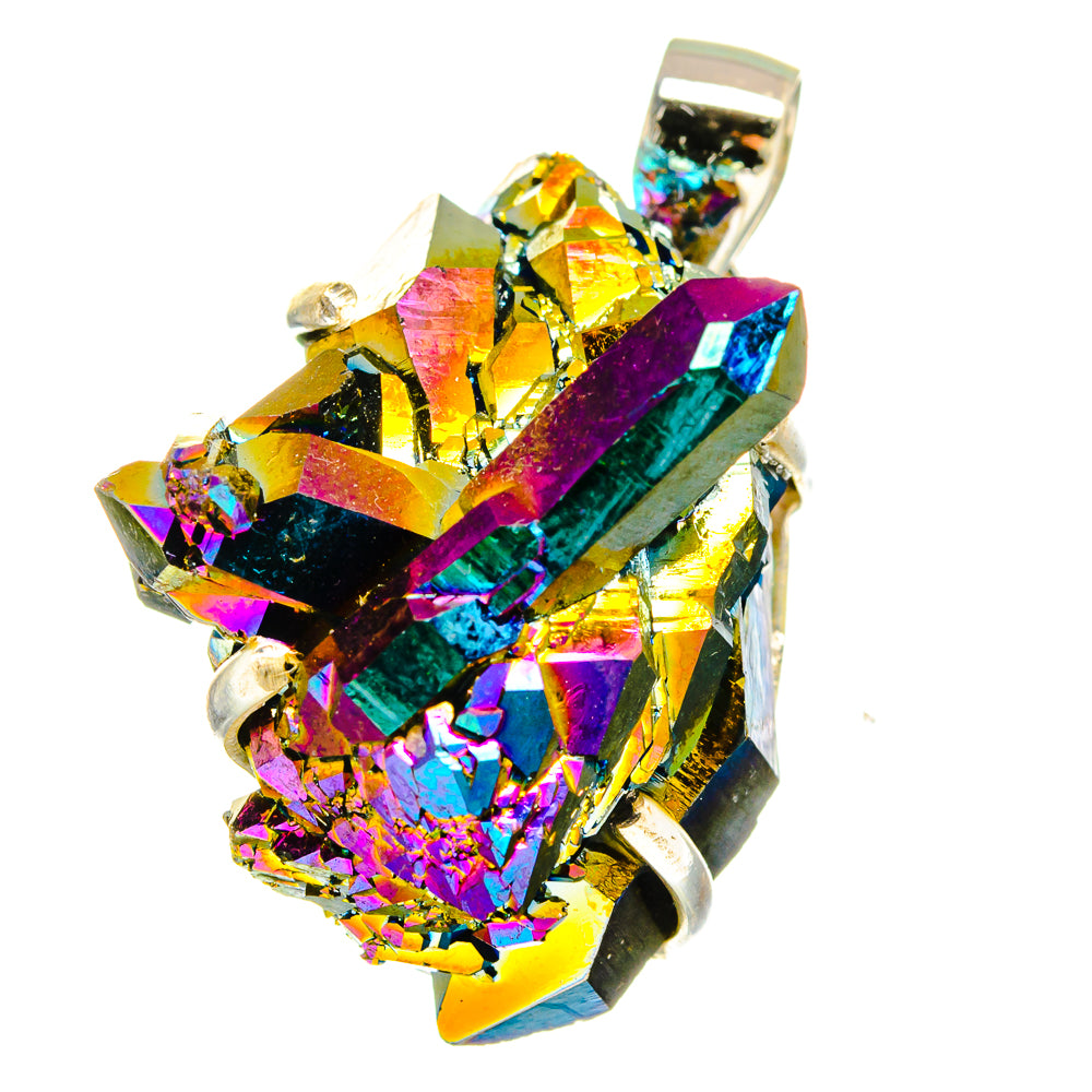 Multicolor druzy gemstone pendant, 925 sterling silver top and bail