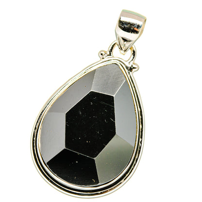 Sterling silver teardrop hematite pendant with faceted black-gray gemstone and bail