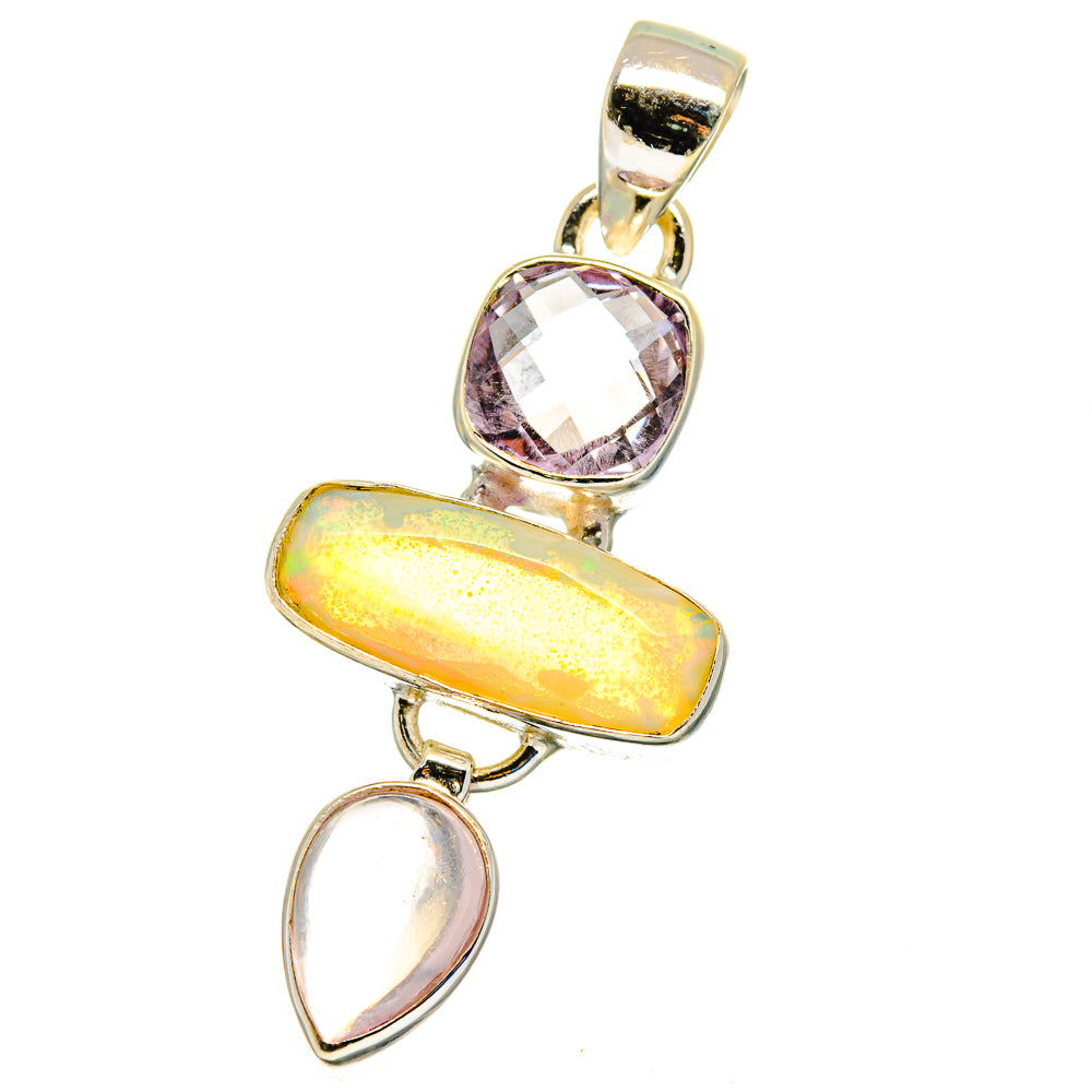 925 sterling silver pendant with faceted amethyst, rose quartz, and opal stones