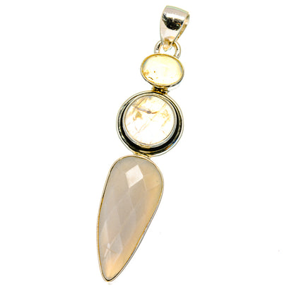 Moonstone pendant in polished 925 sterling silver with three faceted round and teardrop stones