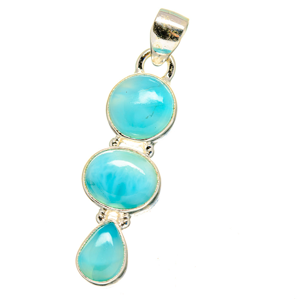 925 sterling silver larimar pendant with two round blue stones and a teardrop