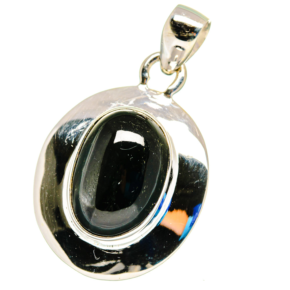 Sterling silver black onyx oval pendant with circular bezel and bail