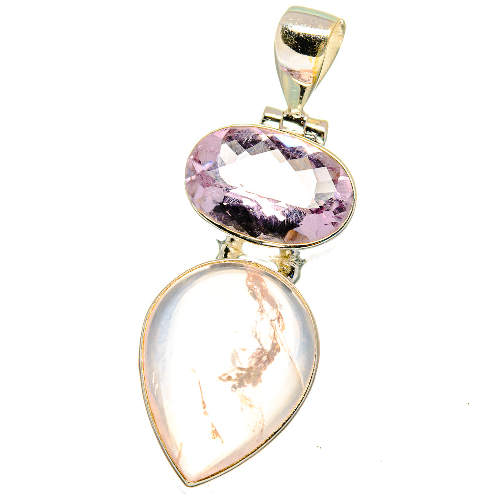 Sterling silver pendant with oval pink stone and teardrop rose quartz drop