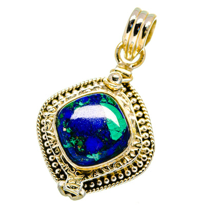 Blue-green oval stone pendant in ornate gold-tone 925 silver frame with bail