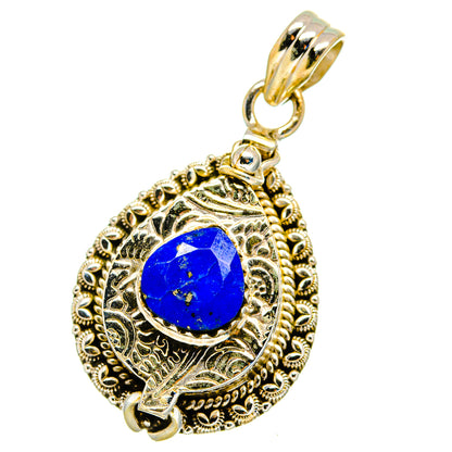 Lapis lazuli teardrop pendant, 925 sterling silver ornate frame and bail, blue stone