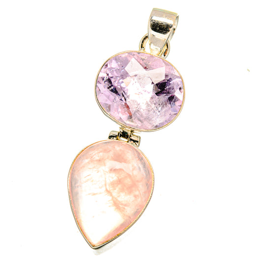 Rose Quartz, Kunzite Pendants handcrafted by Ana Silver Co - PD16407