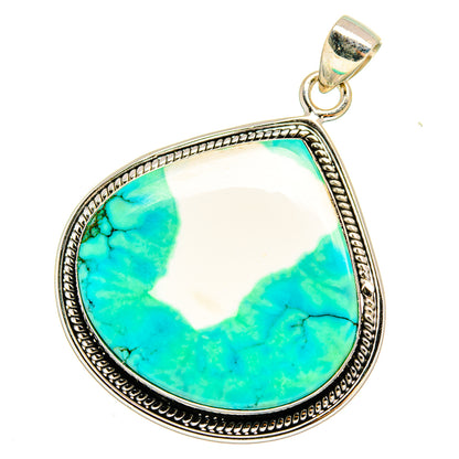 Sterling silver teardrop howlite pendant with blue-green stone