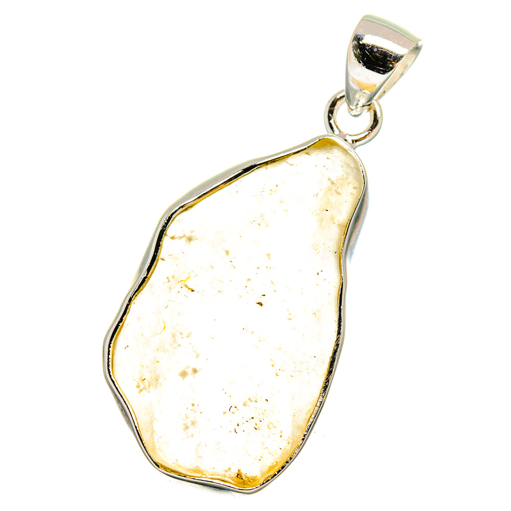 Sterling silver Libyan Desert Glass pendant, teardrop white-gold stone