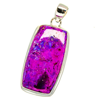 Rectangular purple turquoise pendant in silver frame with top loop bail