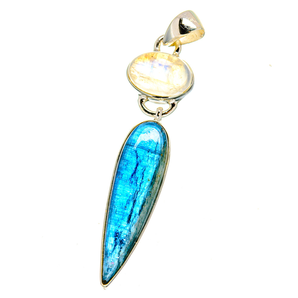 925 sterling silver pendant with blue kyanite and rainbow moonstone accents