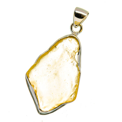 925 sterling silver pendant with irregular desert glass, white-gold teardrop