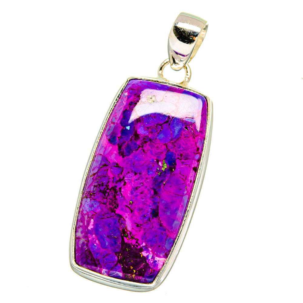 Purple turquoise composite pendant in silver bezel with bail, rectangular stone