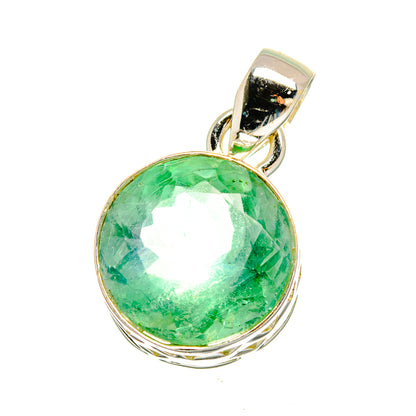 Round green fluorite pendant in silver, polished bail and bezel-set gemstone