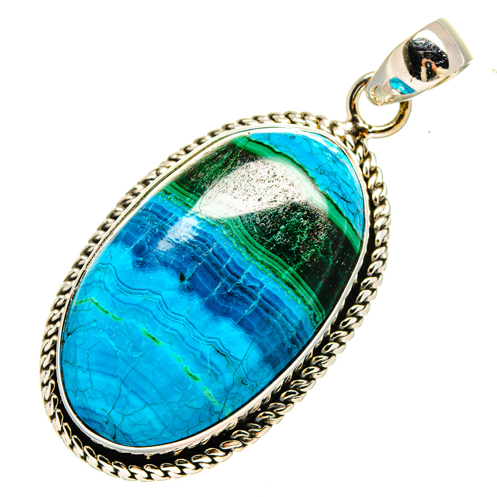 Sterling silver pendant with blue-green teardrop stone and twisted rope edge frame