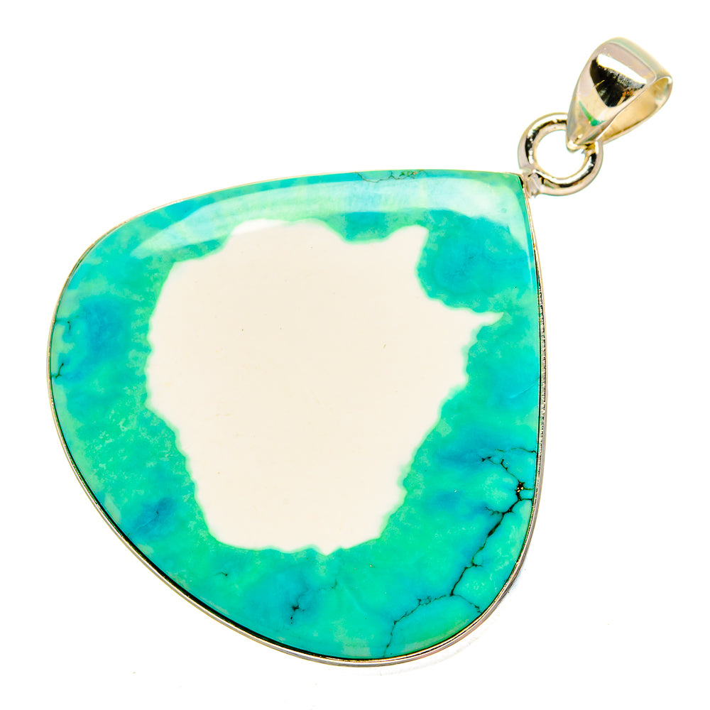 Green howlite pendant with teardrop turquoise stone, 925 sterling silver bail