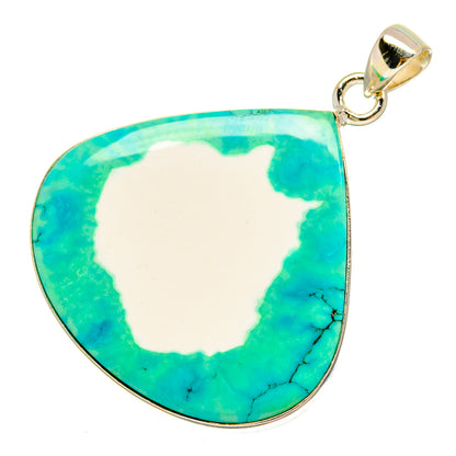 Green howlite pendant with teardrop turquoise stone, 925 sterling silver bail