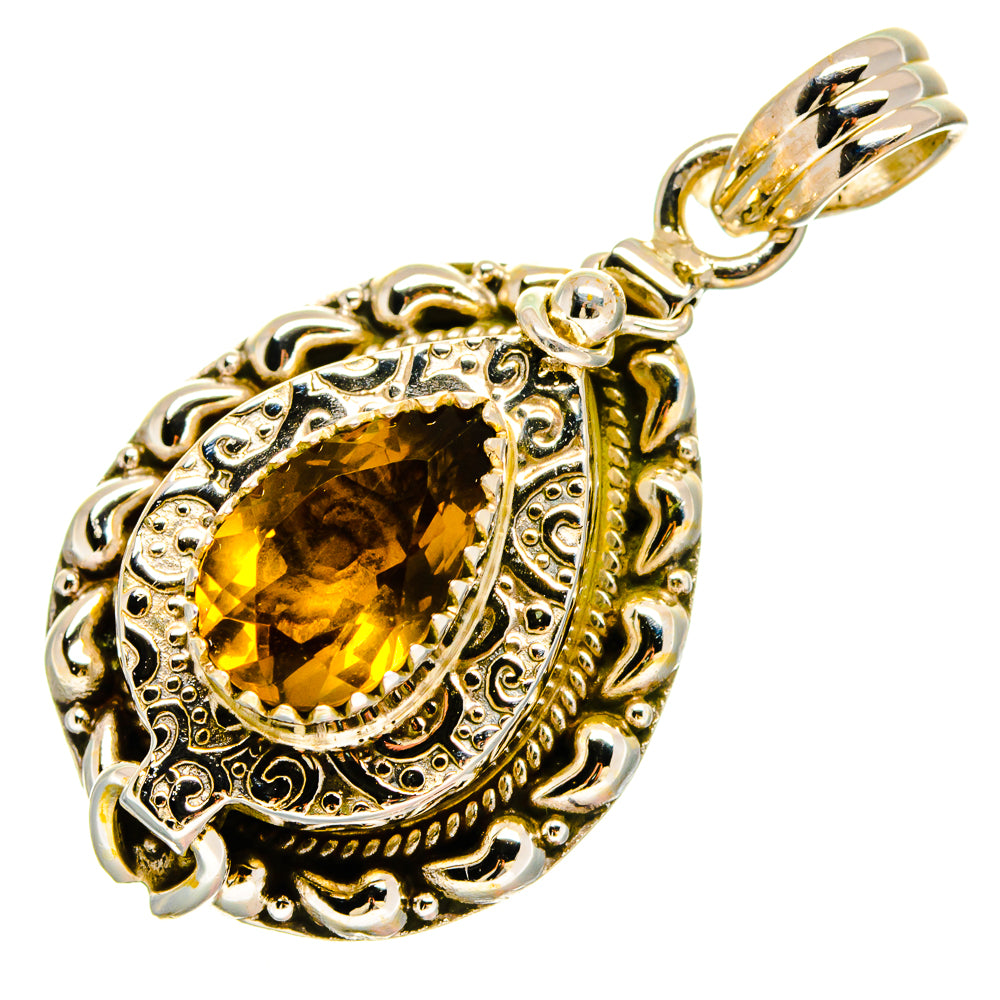 Citrine drop pendant in antique-look 925 sterling silver filigree with bail