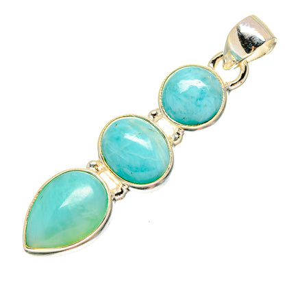 925 sterling silver larimar pendant with three oval aqua cabochons on link