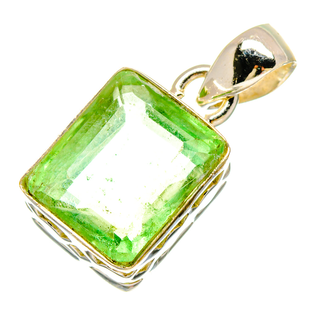Faceted green fluorite square pendant, 925 sterling silver bezel and loop bail