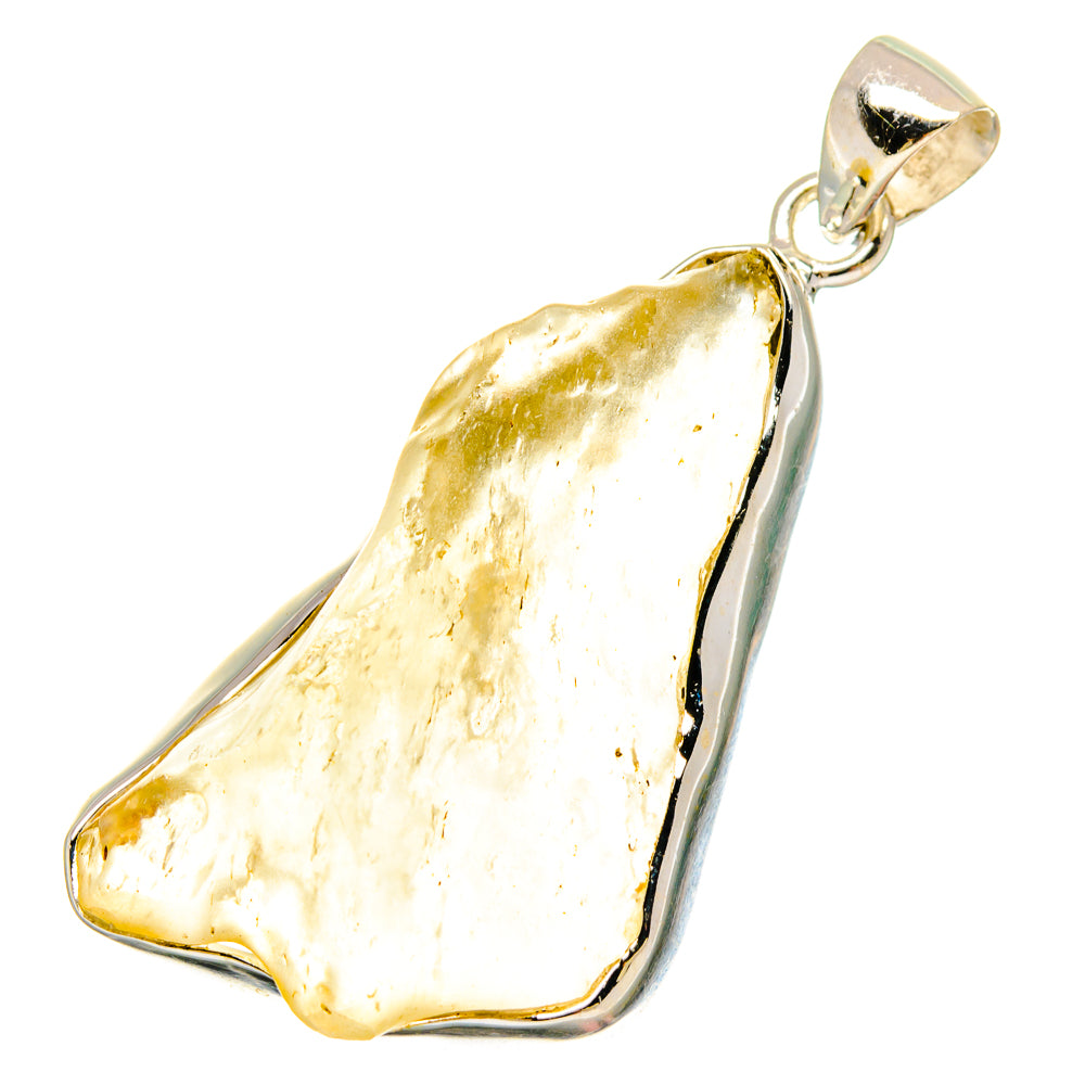 Libyan Desert Glass pendant in sterling silver with faceted yellow stone drop