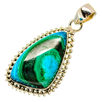 Teardrop green-blue gemstone pendant with silver prong-edge setting and hanging bail