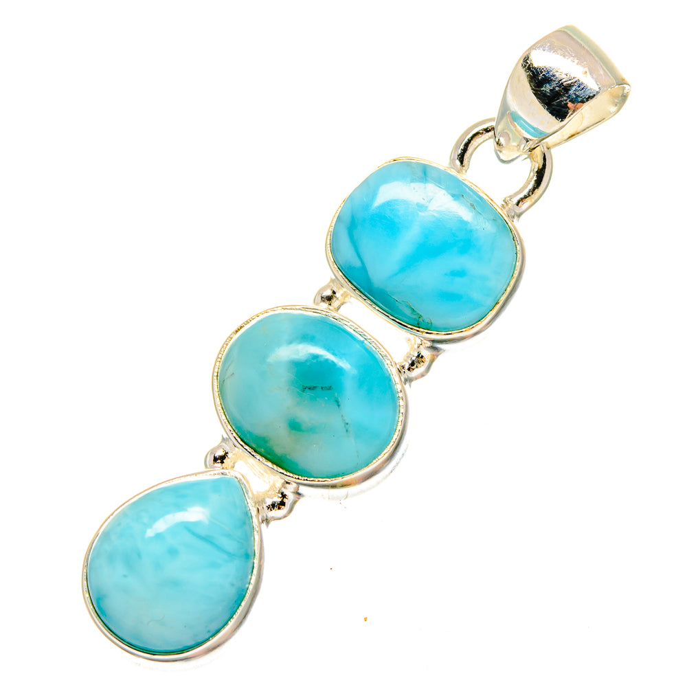 Larimar pendant in 925 sterling silver with three oval blue stones