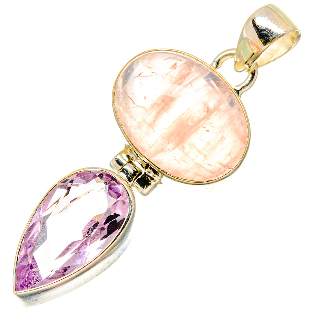 Two-stone rose quartz and amethyst sterling silver pendant with bail