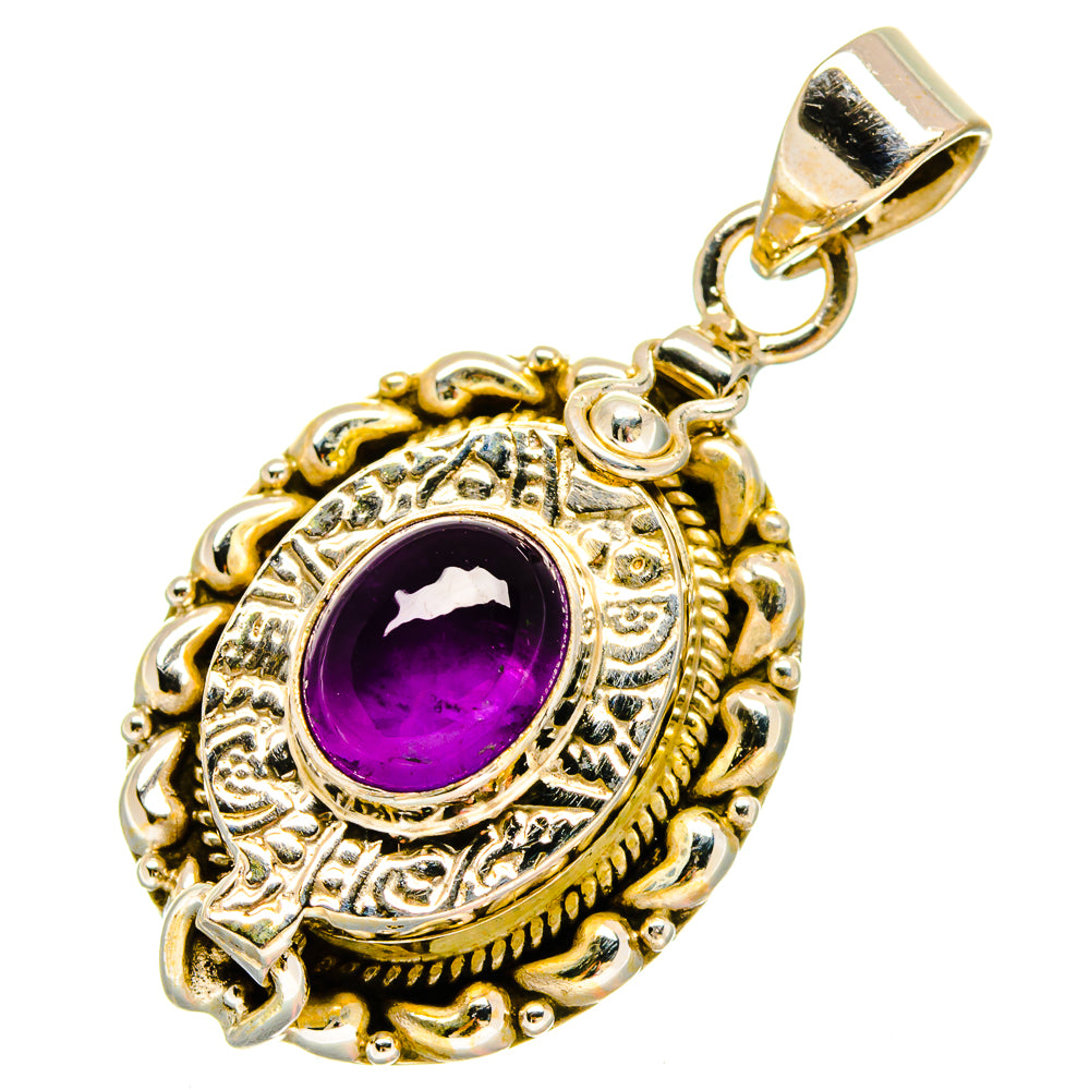 Amethyst pendant, 925 sterling silver with ornate gold-tone frame and purple gemstone