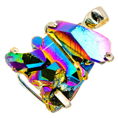 925 sterling silver iridescent druzy pendant with large rainbow crystal centerpiece