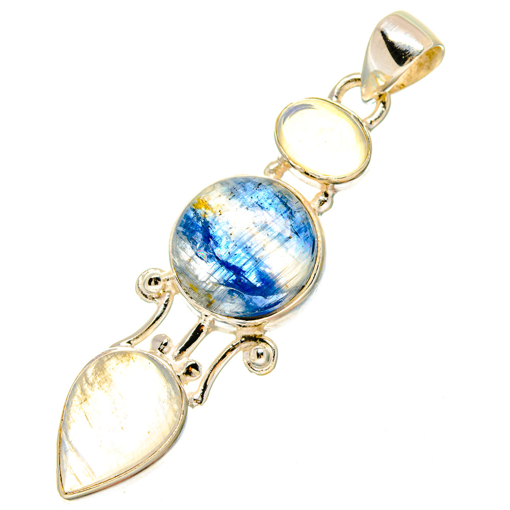 Sterling silver pendant with blue opalescent oval stone and teardrop moonstone accents