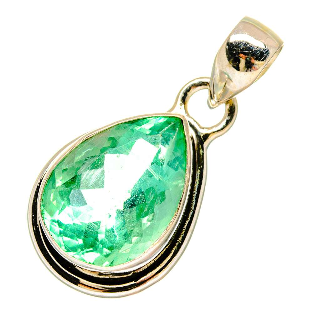 Green fluorite teardrop pendant, bezel-set in sterling silver