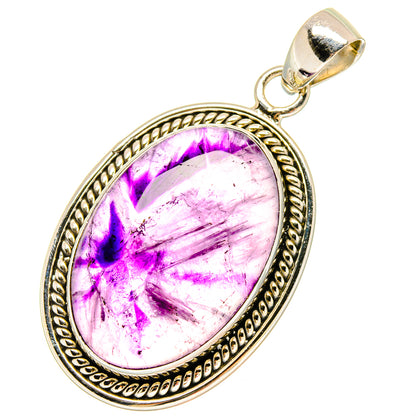 Star amethyst pendant in oval sterling silver setting, starburst glow, bail top