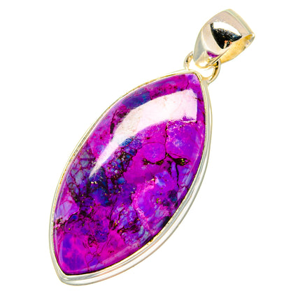 Purple oval turquoise pendant with gold-toned bail and silver bezel